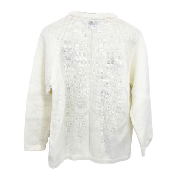 Vintage Sears Floral Embroidered White Knit Cardigan Sweater Size M - Picture 4 of 6